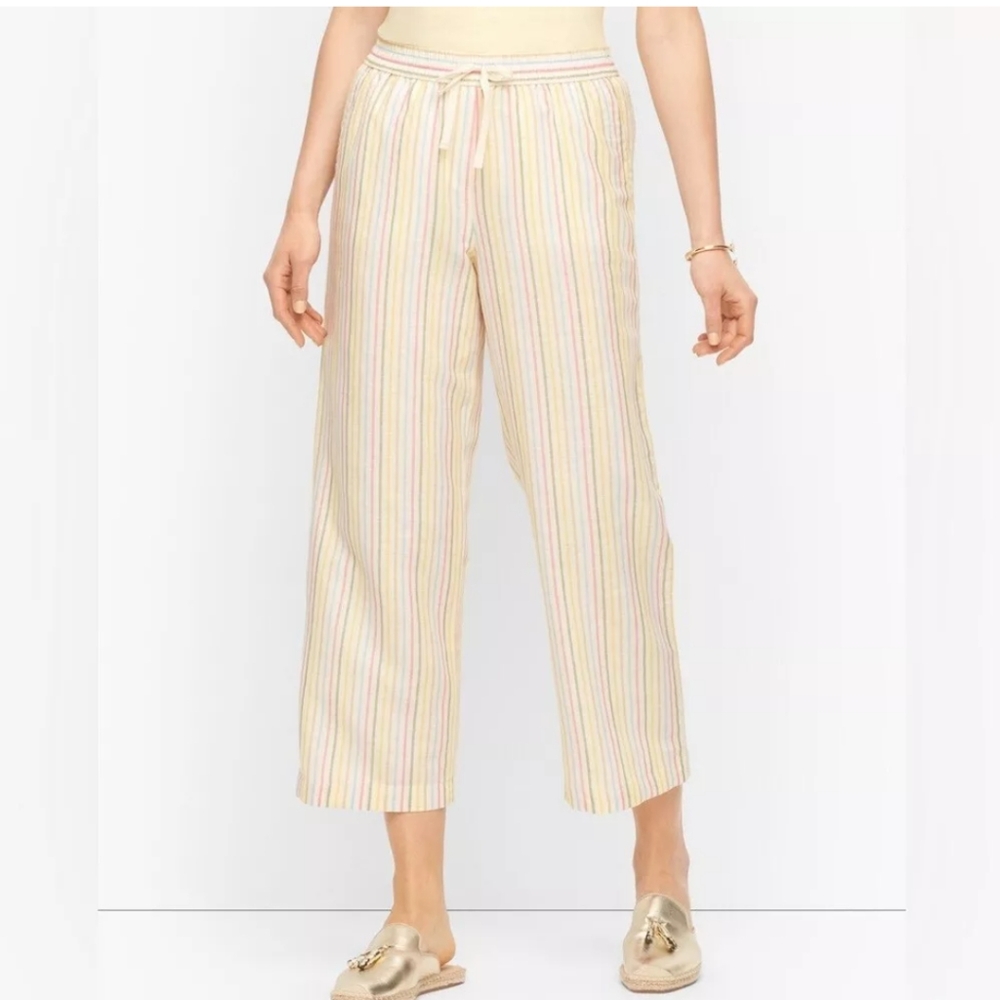 Talbots Linen Blend Rainbow Striped Cropped Pants Size Large Petite